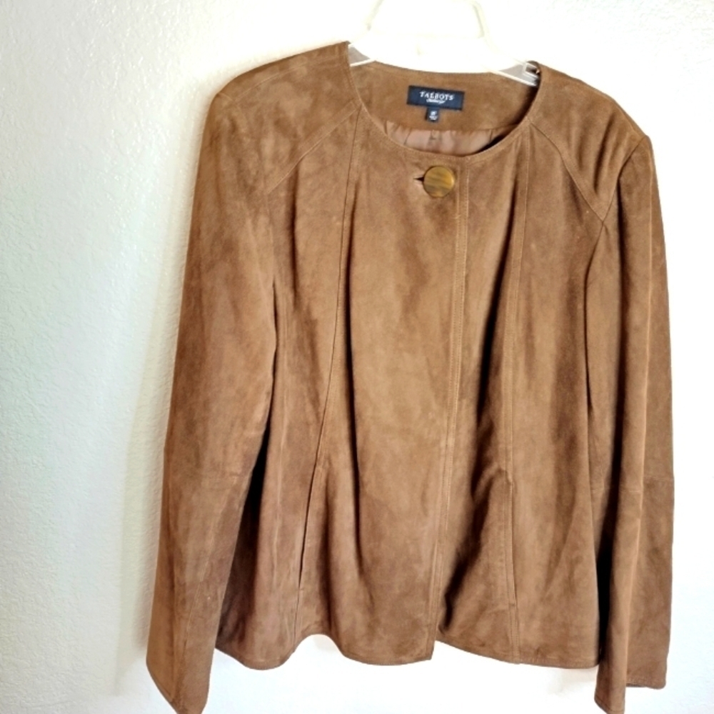 Talbots Jacket Women Suede Leather Long Sleeve Top Button Coat Party Cruise sz20